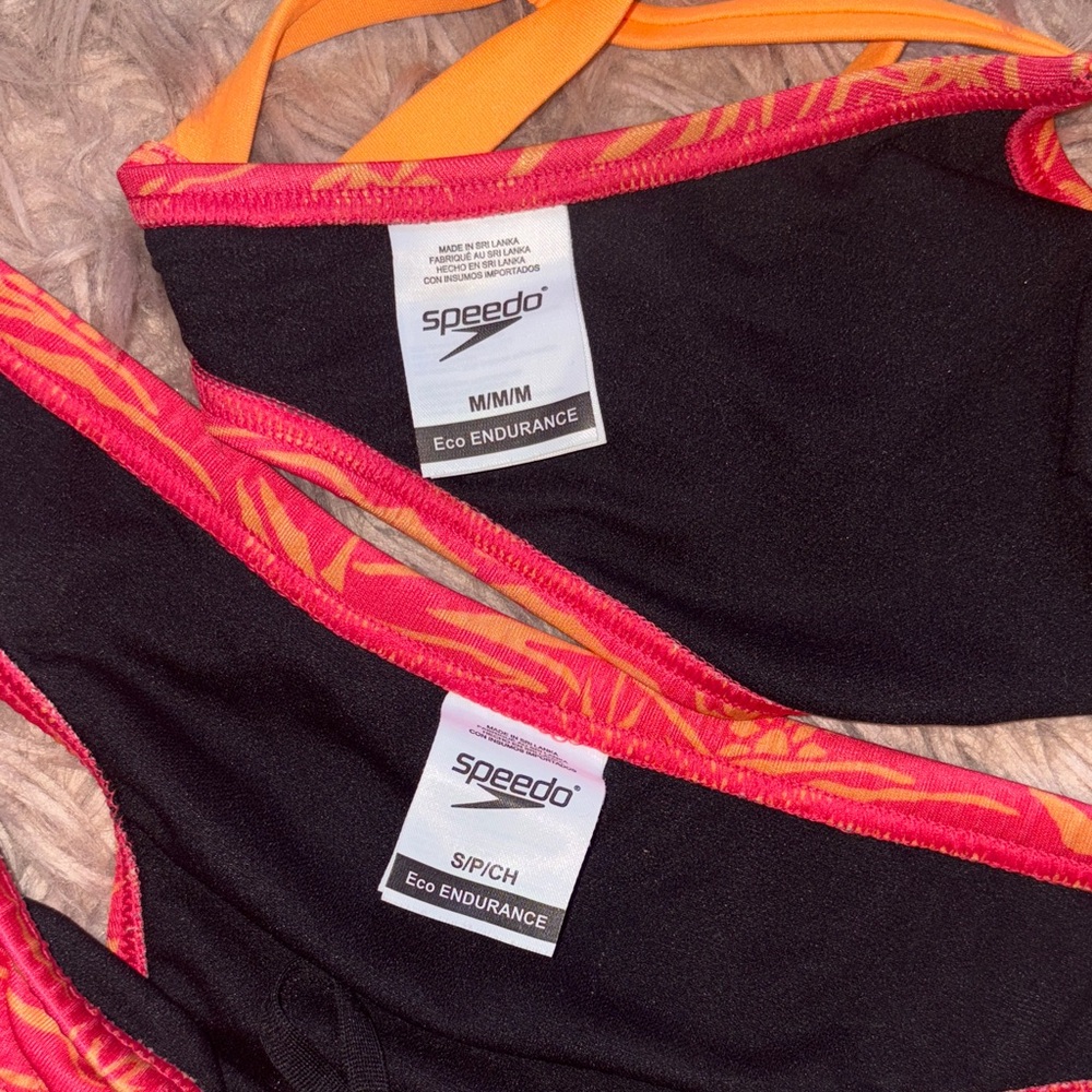 Speedo Orange And Yellow Patterned Two-Piece Trai… - image 2